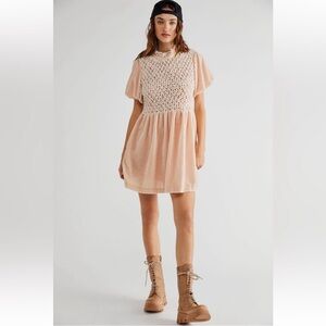 Free People Gum Drop Mini Dress Champagne Toast Baby Pink Large Open Back